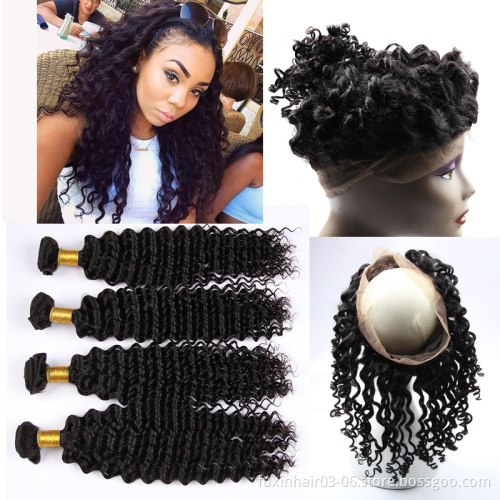 Brazilian Hair 360 Lace Frontal with Bundles 100% Virgin Hair Unprocessed Hair Extension Human 10-22inch